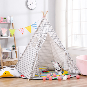 Tente de jeu pour enfants en toile et en bois, maison de jeu pop-up de style <span class=keywords><strong>tipi</strong></span>, jouet sportif pour enfants, tentes avec décorations et <span class=keywords><strong>tapis</strong></span> - Product Image 5
