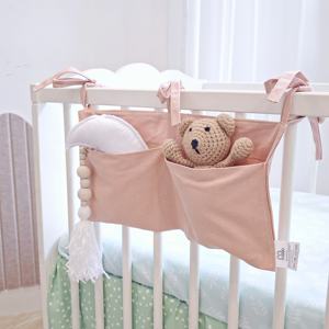 Sac <span class=keywords><strong>de</strong></span> rangement suspendu pour couches <span class=keywords><strong>de</strong></span> chevet bébé en lin 2 poches organisateur pour berceaux et jouets bébé - Product Image 1