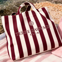 Sac de plage en toile réutilisable jaune rayé personnalisé avec logo, grand format, écologique, tendance, avec bandoulière, vente en gros