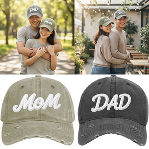 Mom Dad <b>Baseball</b> <b>Caps</b> Cotton Denim Unisex Sun Protection Hat Solid Color Embroidered Logo - Product Image 2