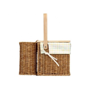Camping Outdoor Handmade <strong>Wicker</strong> Rattan Cotton <strong>Lining</strong> Pincic <strong>Basket</strong> with Bottle Holder Wine PE Rattan <strong>Basket</strong> Wine Picnic Set - Product Image 3
