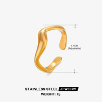 Gaya Eropa dan Amerika Sederhana, Desain Unik, Populer dan Mudah Dipadukan, Bukaan yang Dapat Disesuaikan, Cincin Berlapis Emas untuk Wanita