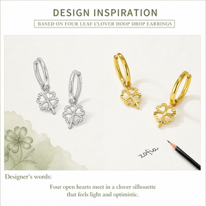 Boucles d'oreilles créoles pendantes trèfle à quatre feuilles en acier inoxydable plaqué or 14K sous vide avec breloque cœur ouvert - Product Image 4