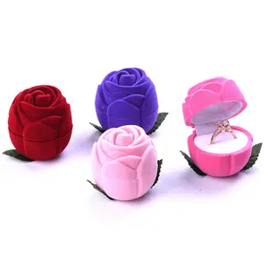 Wholesale custom various color velvet wedding rose ring box earring set gift packaging box jewelry box