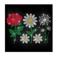 Autocollant thermocollant en strass motif tournesol, rose, marguerite, fleur de pissenlit, feuilles de plantes, patch de transfert thermique