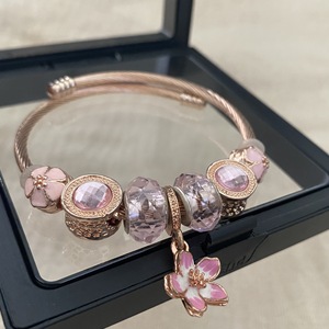 Pulseras de Acero Inoxidable con Flores de Esmalte Rosa para Mujeres y Niñas, <span class=keywords><strong>Pulsera</strong></span> de Cuentas, Regalos de Joyería DIY - Product Image 4