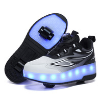 Chaussures à roulettes LED ZHOYA pour enfants, double roues en PU, tige en maille respirante, baskets lumineuses à roulettes pour enfants, boucle rotative, école