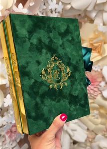 Boîte en velours vert émeraude royale intemporelle <span class=keywords><strong>de</strong></span> luxe sur mesure, <span class=keywords><strong>miroir</strong></span> doré en acrylique, suite d'invitations <span class=keywords><strong>de</strong></span> mariage, boîtes d'invitations au design personnalisé - Product Image 2