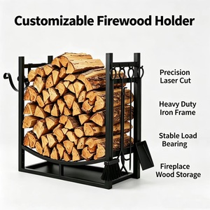 Freestanding Unique <strong>Firewood</strong> Rack with Side Hooks Heavy Duty Metal Log <strong>Storage</strong> for Outdoor Courtyard Fire Pit - Product Image 1