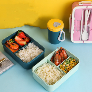 1500ML Microwaveable Style Japonais Isolé Boîte À Bento Paille De Blé Étudiant Déjeuner En Plastique Carré Fast Food avec Couvercle En Plastique - Product Image 2
