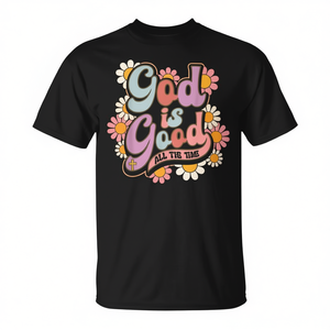 T-shirt pour femmes chrétiennes religieuses avec inscription « Floral God Is Good All The Time » - Product Image 2