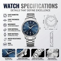 Reloj de Cuarzo Minimalista de Acero Inoxidable para Hombre con Nombre Personalizado, Esfera de 42 mm, Resistente al Agua 5 BAR, con Logotipo Personalizado