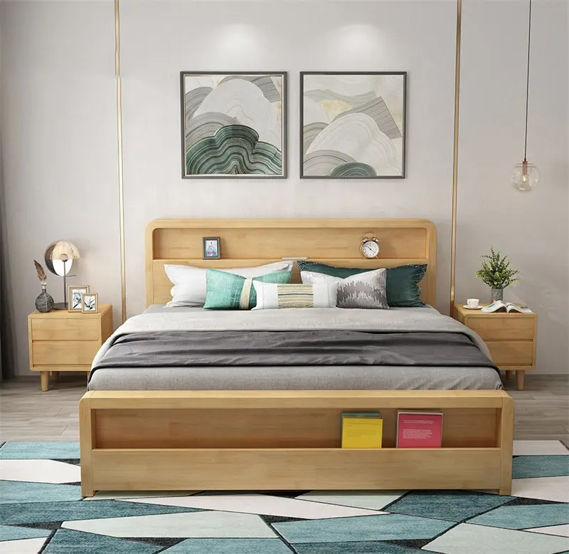 XY Meilleur lit complet en bois massif Chambre à coucher principale Blanc Double Moderne Petit lit familial ou simple