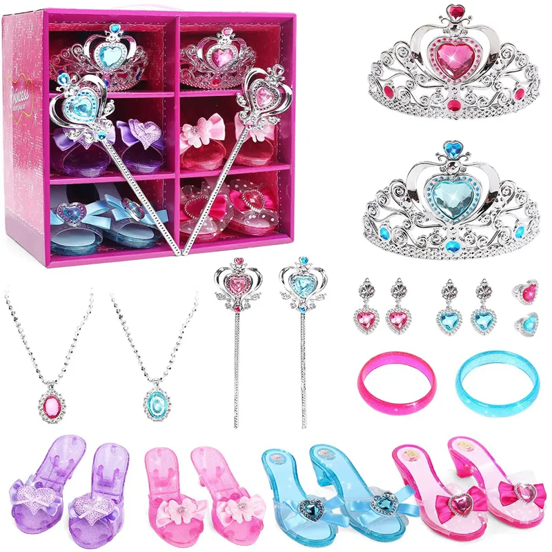 Cute Stone Princess Role Play Toy Set Delicate Dress Up Shoes and Jewelry Girls Pretend Play Princess Accessories with Crowns