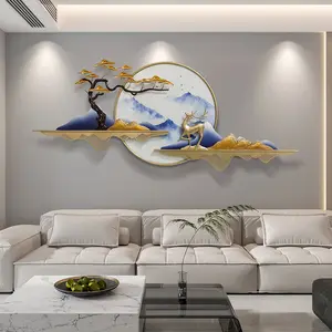 घर के लिविंग रूम के लिए पारंपरिक चीनी एल्क माउंटेन लैंडस्केप 3डी मेटल दीवार कला सजावट लौह कला सजावट प्रकृति कला सजावट
