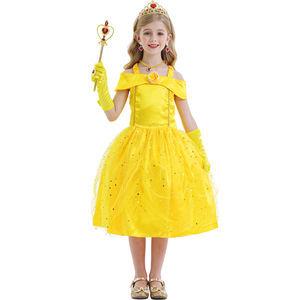 Nuevo Disfraz de Princesa Bestia para Niñas, Vestido Amarillo Brillante con Hombros Descubiertos para Fiestas, Cosplay y Juegos de Rol - Product Image 4