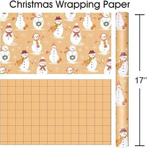 17in Christmas gift <b>wrapping</b> <b>paper</b> roll <b>white</b> cartoon snowman pattern kraft <b>paper</b> customizable size pattern logo - Product Image 2