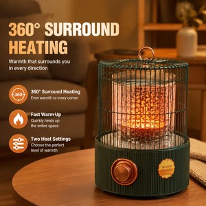 Calentador Eléctrico Portátil Tipo Jaula de Pájaros, 1200W, Calor Instantáneo Rápido, Calentamiento Envolvente de 360 Grados, Apagado Automático, Para Interiores, Escritorio, Hogar - Product Image 3