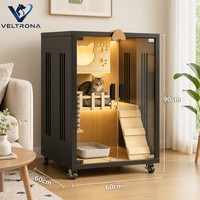 Villa de luxe moderne pour chat avec roues, grande maison pour chat en bois et verre trempé, armoire personnalisable pour plusieurs chats