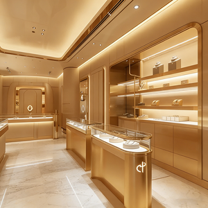 Boutique de bijoux raffinée <span class=keywords><strong>avec</strong></span> éclairage LED, motifs incurvés écologiques, vitrines en verre <span class=keywords><strong>avec</strong></span> options personnalisables - Product Image 5