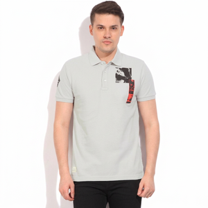 Polo à manches courtes gris clair pour homme avec poche avant, imprimé, décontracté, en tissu Oxford de coton respirant, coupe classique - Product Image 1