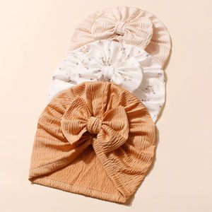 3 BH topi Beanie bayi baru lahir, hiasan kepala pita katun lembut motif bunga untuk anak-anak - Product Image 2