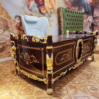 Table de lecture et chaise en cuir blanc de luxe, mobilier de bureau en bois sculpté