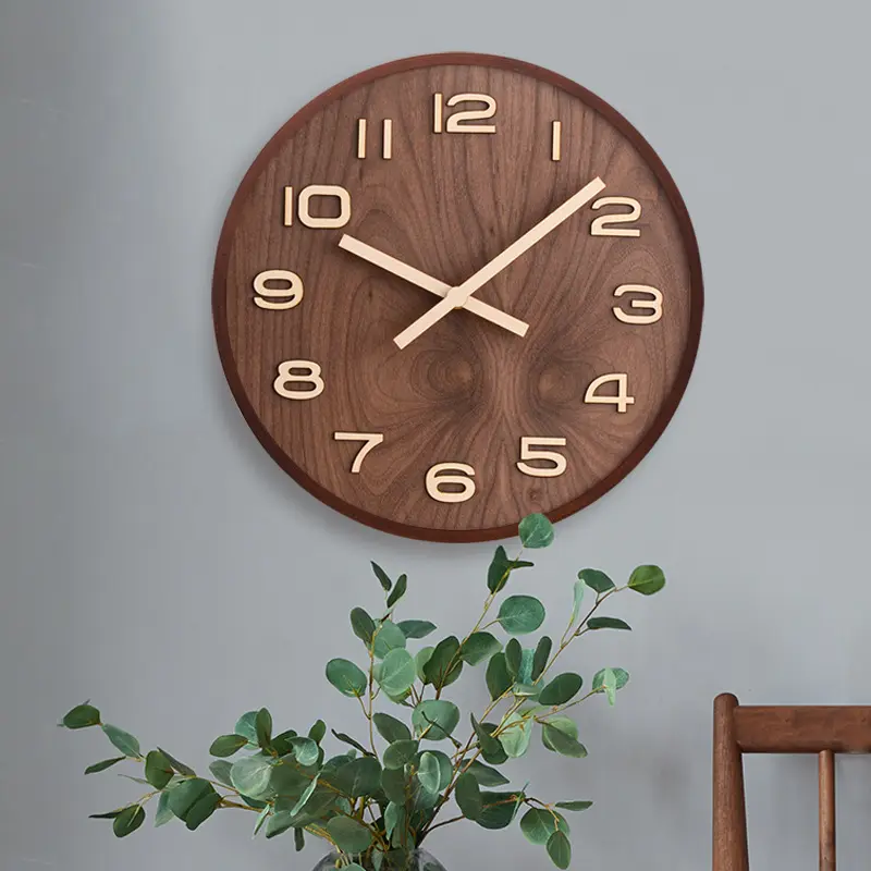 Reloj de pared de Bosque Noruego 12 pulgadas 14 pulgadas 16 pulgadas palabra tridimensional mudo Reloj de pared de madera curvada