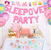 Kit de décoration pour fête pyjama pour femmes et filles : bannière suspendue, ballons en latex imprimés, guirlande arche et ballons lettres en aluminium « SLEEP OVER PARTY »