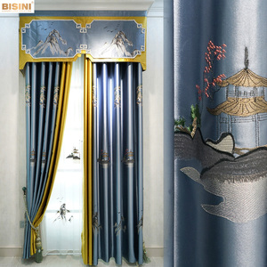 Tende Trasparenti a Doppio Strato con <span class=keywords><strong>Stampa</strong></span> Paesaggistica Cinese <span class=keywords><strong>su</strong></span> Cotone e Lino, Drappeggi per Camera da Letto con Mantovana - Product Image 1