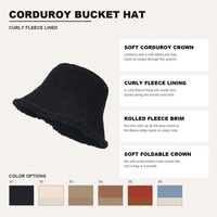 Chapeaux Bob en Velours Côtelé Doublés Polaire à Large Bord, Brodés sur Mesure, pour Hommes et Femmes, Vente en Gros