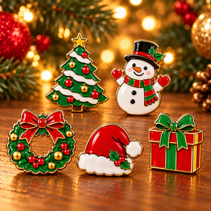 Pin de solapa metálico esmaltado personalizado de alta calidad OEM al por mayor para Navidad, insignia festiva de Papá Noel, árbol y copo de nieve, ideal para regalo de fiesta - Product Image 6