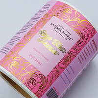 Autocollant personnalisé biodégradable en vinyle rose avec impression et estampage à chaud en feuille d'or, étiquette personnalisée avec logo pour flacon de lotion