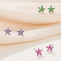 Set Anting Stud Bunga Zirkon Multi-Warna Perak Sterling 925 Berlapis Emas, Mini Stud Floral untuk Wanita, Hadiah Pesta Ulang Tahun