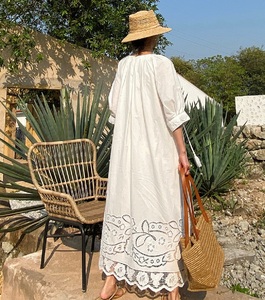 <span class=keywords><strong>Robe</strong></span> <span class=keywords><strong>longue</strong></span> bohème de plage 2026 – Nouvelle collection été pour femme, col en V, broderie ajourée, patchwork, poches, décontractée, ample, <span class=keywords><strong>blanche</strong></span> - Product Image 6