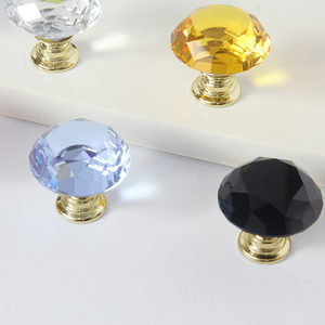 Boutons en verre cristal à trou unique de 30mm de couleur naturelle poignées de placard en forme de diamant pour commode de cuisine chambre à coucher porte d'armoire - Product Image 5
