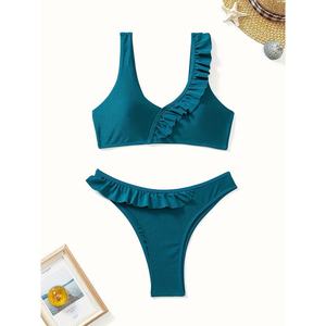 Conjunto de Bikini Sexy de 2 Piezas Personalizable para Mujer, Traje de Baño Acolchado Triangular, Servicio OEM, 100% Poliéster, Secado Rápido, Transpirable - Product Image 6