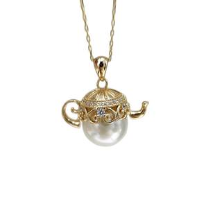 31370 Accessoires en perles DIY Pendentif en argent S925 pour femme Pendentif vide en forme de théière Pendentif tendance avec perles rondes de 12-14 mm - Product Image 5