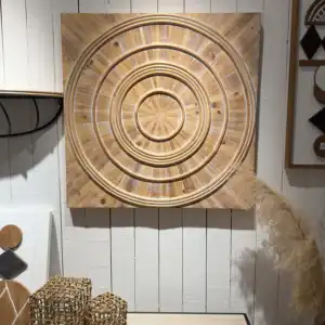Wholesale Square Wooden Base Ring Rattan Shape Wall Decoration Item Home Living Room Wall Decoration
