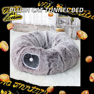 Tempat Tidur Kucing Terbuat dari Kain Plush Bernapas, Bentuk Donat, Multifungsi, Lipat, Hangat, untuk Penggunaan di Dalam Ruangan, Sedang Diskon - Product Image 2