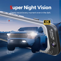 Carlover 4K Fisheye Lens AI Dashcam 3 Kamera Layar IPS 9.66" GPS/WiFi ADAS Perekam Video Tahan Air Monitor Parkir untuk Mobil