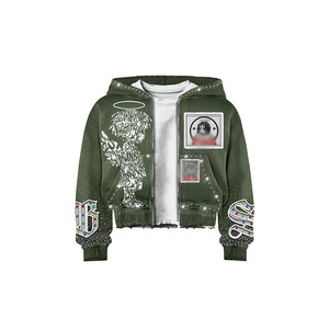 Nhà sản xuất tùy chỉnh Zip - up hoodie Set-Tính năng chi tiết Rhinestone & in chữ nghệ thuật - Product Image 5