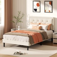 Lit à baldaquin en velours haut de gamme personnalisable avec tête de lit capitonnée profonde, support à lattes stable, meuble de chambre moderne assemblé