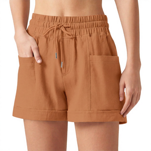 Shorts Casuales de Verano para Mujer, de Algodón y Lino, Corte Regular, Cintura Elástica, Color Sólido, Transpirables - Product Image 3