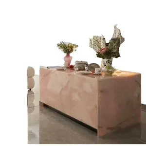 Natural stone Luxury Pink Onyx Marble Coffee Side Kitchen Island Dining Table Bathroom Countertop for Villas and Hotels