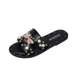 Estate nuova elegante Casual Outdoor strass fiocco perline sandalo <span class=keywords><strong>H</strong></span> Style Stud Pearl pantofole piatte per le donne - Product Image 6