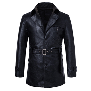 Manufacturer Direct Sales <b>Long</b> Casual Autumn Front Artificial <b>Leather</b> Turn-down Collar Single Breasted <b>Leather</b> <b>Jacket</b> - Product Image 1