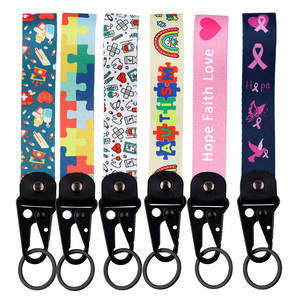 Özel meme kanseri farkındalık bilek kısa kayış süblimasyon aşk logo ile pembe anahtarlık kordon - Product Image 5