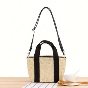 Sac de plage en paille tressée fait main pour filles, avec fermeture éclair, style vacances, bandoulière, sac à main, sac fourre-tout - Product Image 3