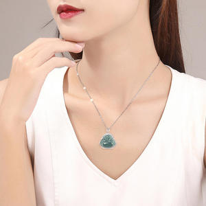 หยกธรรมชาติสีน้ำเงินหยกพระพุทธรูปจี้เงิน S925 ศาสนาพุทธ UNISEX สไตล์จีนของขวัญพร้อมใบรับรอง D127 - Product Image 4